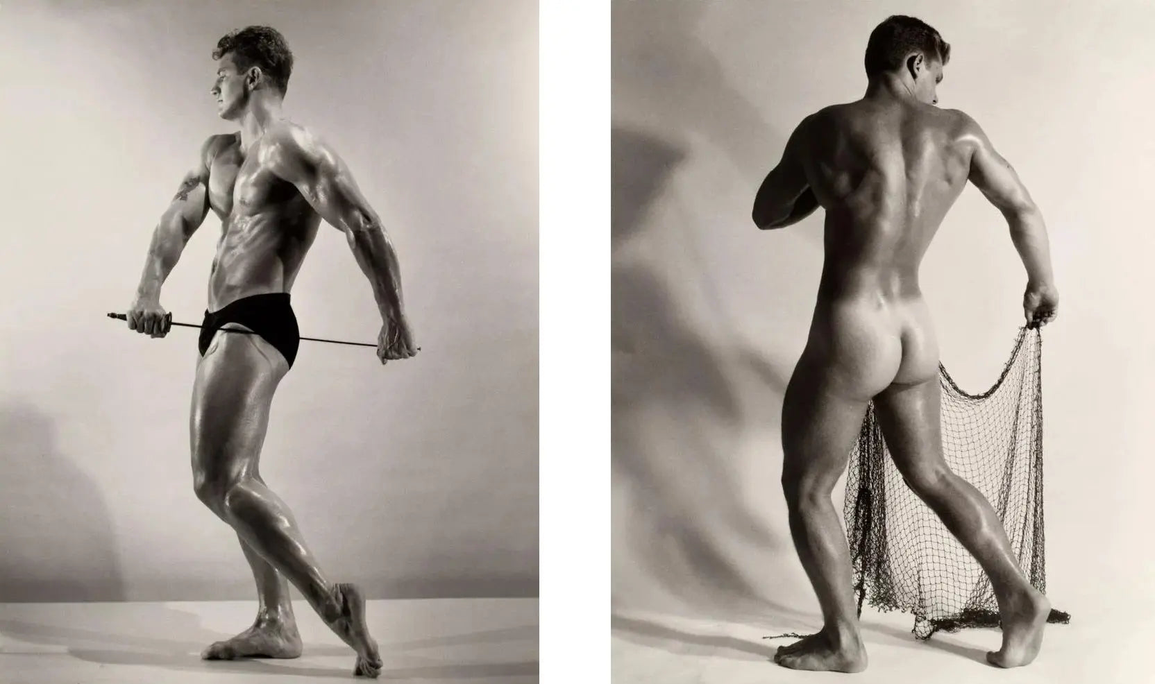 {{ product_title }} Fine Art Print | {{ product_vendor }} Jakero77 Bruce of LA Two Nude Men Sword & Net Butt Homoerotic - 17" x 22" Fine Art Print - 1927 Art Print  Jakero77