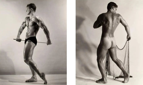 {{ product_title }} Fine Art Print | {{ product_vendor }} Jakero77 Bruce of LA Two Nude Men Sword & Net Butt Homoerotic - 17" x 22" Fine Art Print - 1927 Art Print  Jakero77