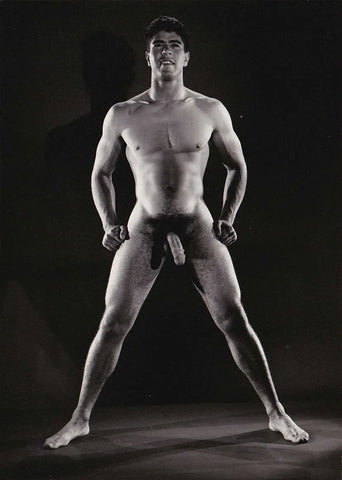 {{ product_title }} Fine Art Print | {{ product_vendor }} Jakero77 Bruce of LA Vintage Gay Interest Nude Model Standing with Big Hard Cock Homoerotic - 17" x 22" Art Print - 2061 Art Print  Jakero77