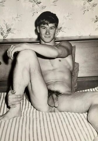 {{ product_title }} Fine Art Print | {{ product_vendor }} Jakero77 Bruce of LA Vintage Gay Nude Male Laying Back on Bed Leg Up - 17"x22" Art Print - 1712 Art Print  Jakero77
