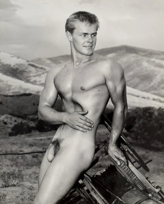 {{ product_title }} Fine Art Print | {{ product_vendor }} Jakero77 Bruce of LA Vintage Handsome Robert Kendall Nude Outside Moutains Background 1960s Homoerotic Gay Interest - 17" x 22" Art Print - 2090 Art Print  Jakero77