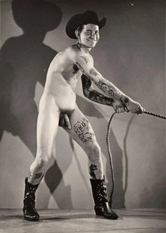 {{ product_title }} Fine Art Print | {{ product_vendor }} Jakero77 Bruce of LA Vintage Homoerotic Nude Tattooed Cowboy 1960s Gay Interest - 17" x 22" Art Print - 2082 Art Print  Jakero77