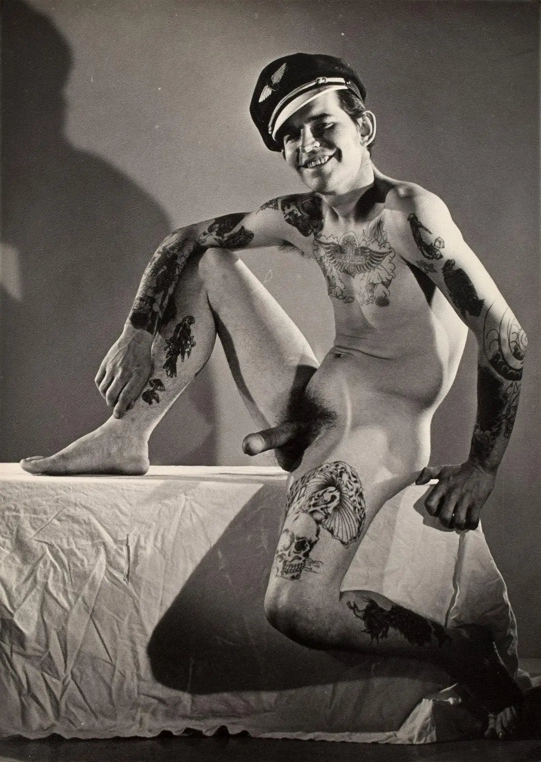 {{ product_title }} Fine Art Print | {{ product_vendor }} Jakero77 Bruce of LA Vintage Homoerotic Nude Tattooed Sailor Erection 1960s Gay Interest - 17" x 22" Art Print - 2083 Art Print  Jakero77