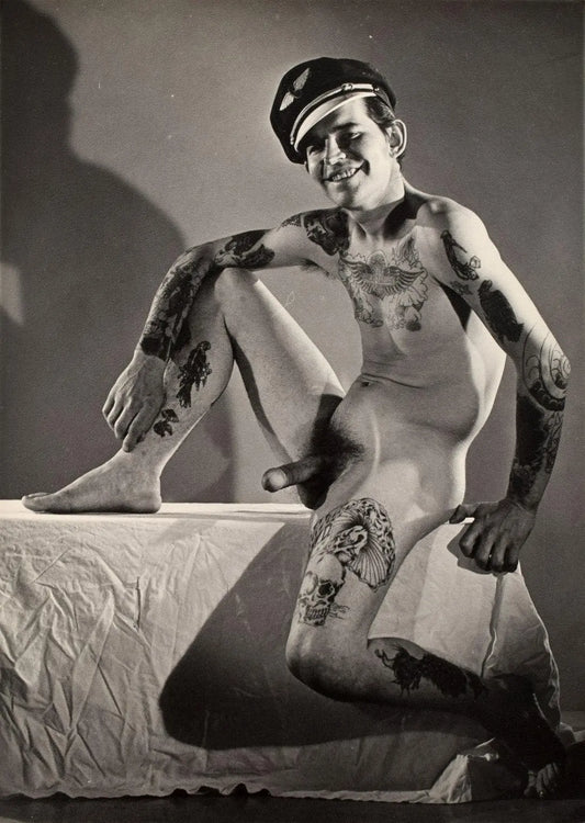 {{ product_title }} Fine Art Print | {{ product_vendor }} Jakero77 Bruce of LA Vintage Homoerotic Nude Tattooed Sailor Erection 1960s Gay Interest - 17" x 22" Art Print - 2083 Art Print  Jakero77