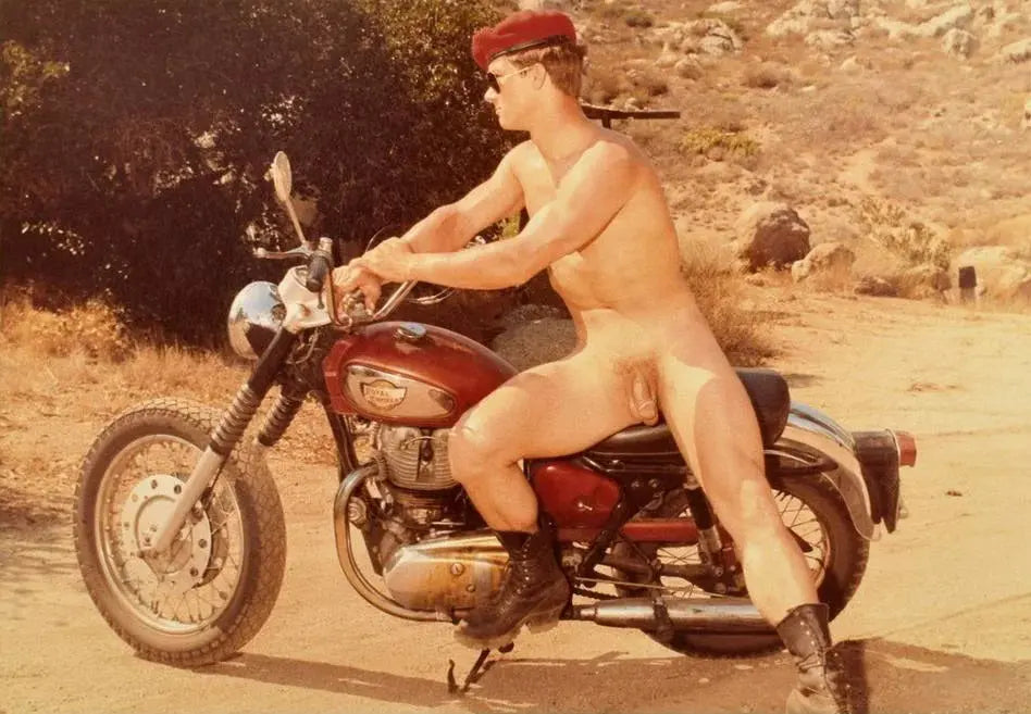 {{ product_title }} Fine Art Print | {{ product_vendor }} Jakero77 Bruce of LA Vintage Motorcyle Nude Male in Beret Gay - 17" x 22" Fine Art Print - 1843 Art Print  Jakero77