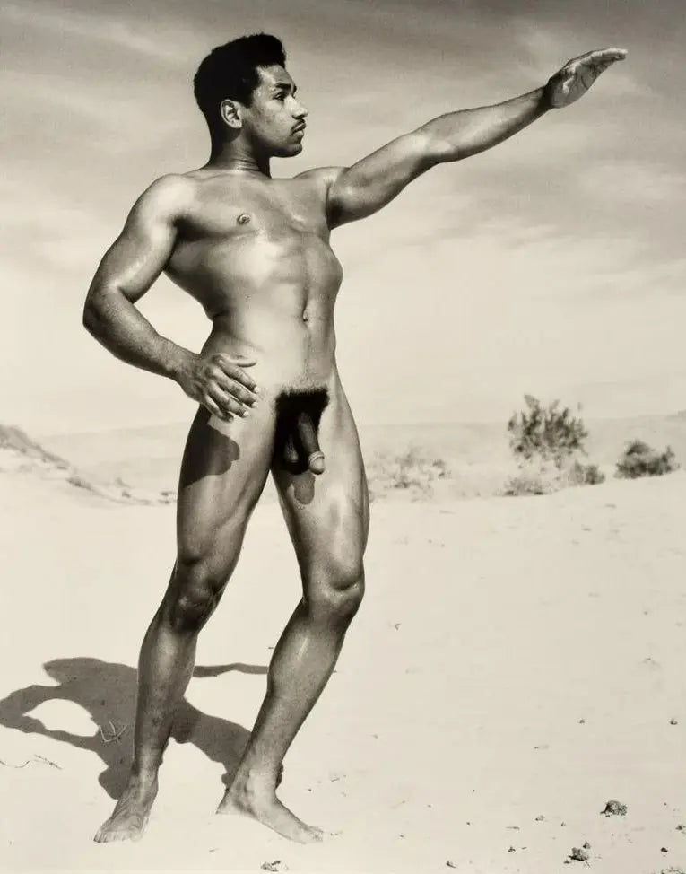 {{ product_title }} Fine Art Print | {{ product_vendor }} Jakero77 Bruce of LA Vintage Nude Black Man Desert Gay Interest - 17" x 22" Fine Art Print -1831 Art Print  Jakero77