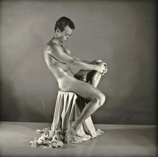 {{ product_title }} Fine Art Print | {{ product_vendor }} Jakero77 Bruce of LA - Vintage Nude Gay Male Seated Penis 1950s Homoerotic - 17" x 22" Fine Art Print Art Print  Jakero77