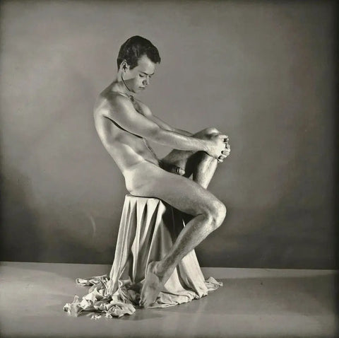 {{ product_title }} Fine Art Print | {{ product_vendor }} Jakero77 Bruce of LA - Vintage Nude Gay Male Seated Penis 1950s Homoerotic - 17" x 22" Fine Art Print Art Print  Jakero77