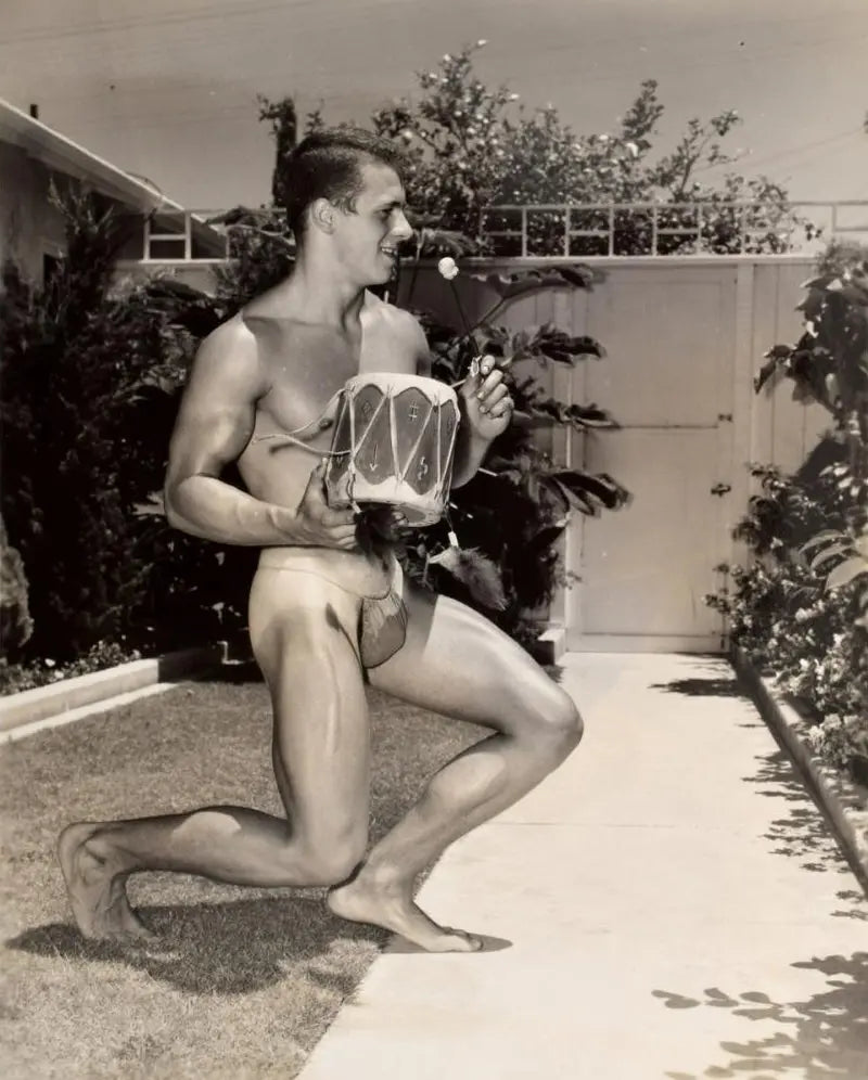 {{ product_title }} Fine Art Print | {{ product_vendor }} Jakero77 Bruce of LA Vintage Nude Guy Drum Outside Gay Interest - 17" x 22" Fine Art Print - 2022 Art Print  Jakero77