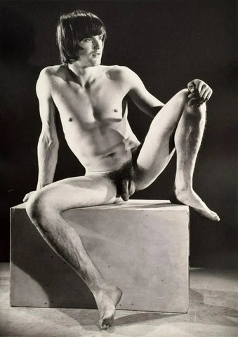 {{ product_title }} Fine Art Print | {{ product_vendor }} Jakero77 Bruce of LA Vintage Nude Guy Seated Leg Up Homoerotic - 17" x 22" Fine Art Print - 1753 Art Print  Jakero77