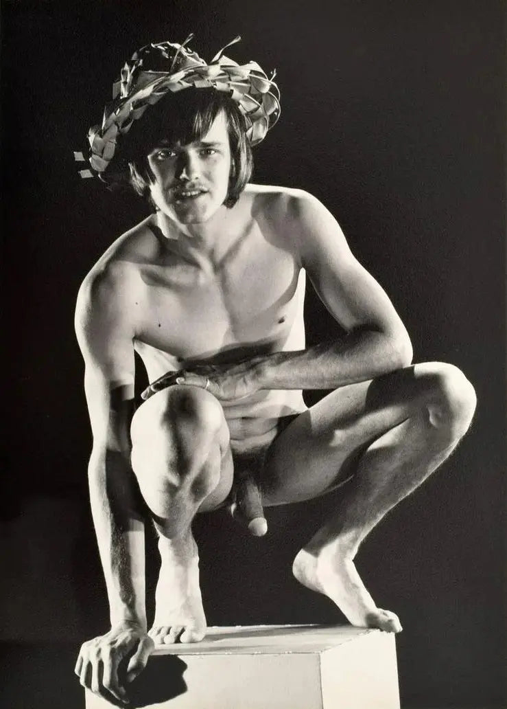 {{ product_title }} Fine Art Print | {{ product_vendor }} Jakero77 Bruce of LA Vintage Nude Male Crouching on Cube Gay - 17" x 22" Fine Art Print - 1730 Art Print  Jakero77