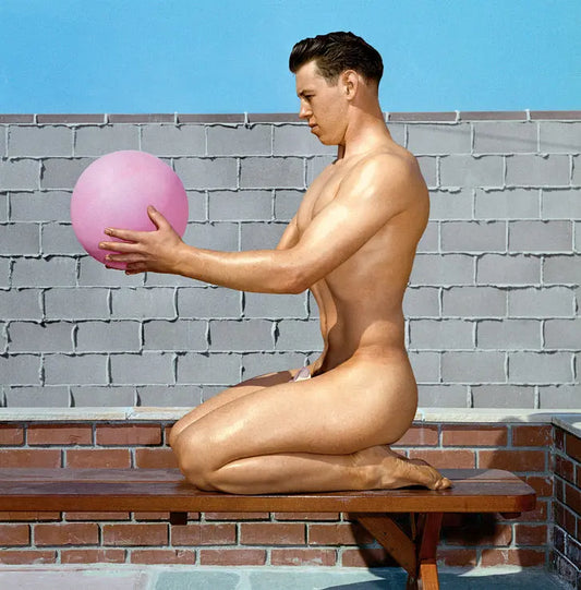 {{ product_title }} Fine Art Print | {{ product_vendor }} Jakero77 Bruce of LA Vintage Nude Male Kneeling RARE Color Gay - 17" x 22" Fine Art Print - 2142 Art Print  Jakero77