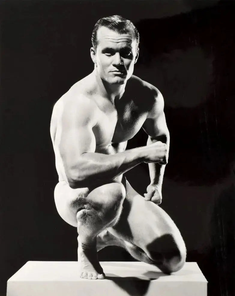 {{ product_title }} Fine Art Print | {{ product_vendor }} Jakero77 Bruce of LA Vintage Nude Male Kneeling Square Jaw Gay - 17" x 22" Fine Art Print - 1800 Art Print  Jakero77