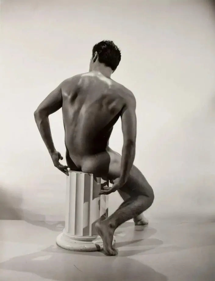 {{ product_title }} Fine Art Print | {{ product_vendor }} Jakero77 Bruce of LA Vintage Nude Male Sitting on Pedestal Homoerotic - 17"x22" Art Print - 1790 Art Print  Jakero77