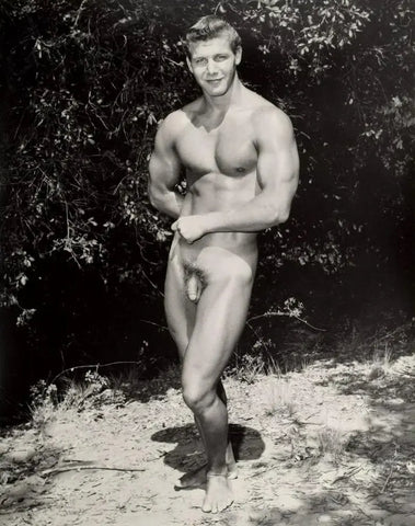 {{ product_title }} Fine Art Print | {{ product_vendor }} Jakero77 Bruce of LA Vintage Nude Male Standing by Trees Homoerotic - 17" x 22" Art Print - 1797 Art Print  Jakero77