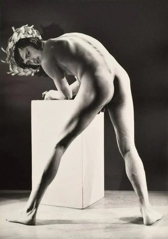 {{ product_title }} Fine Art Print | {{ product_vendor }} Jakero77 Bruce of LA Vintage Nude Male Straw Hat Bent Over Gay - 17" x 22" Fine Art Print - 1757 Art Print  Jakero77