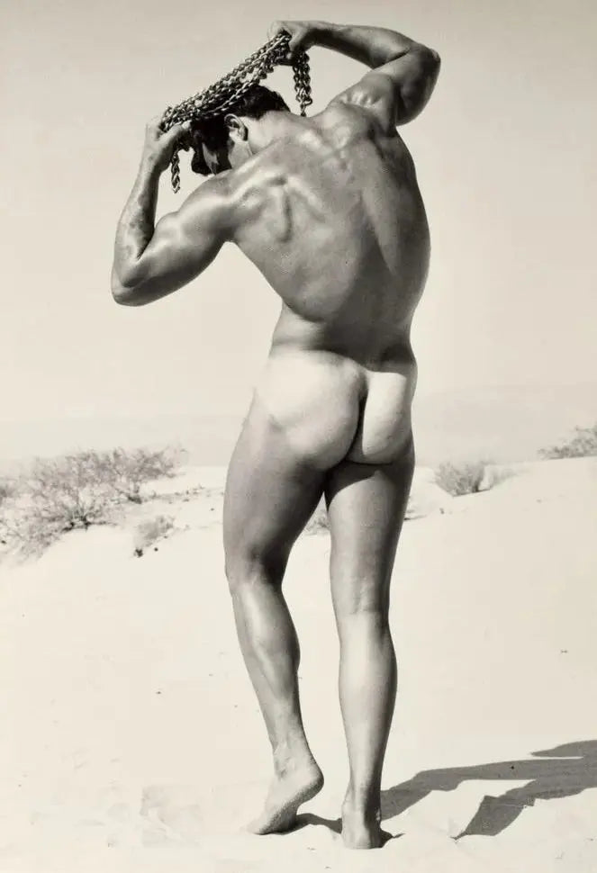 {{ product_title }} Fine Art Print | {{ product_vendor }} Jakero77 Bruce of LA Vintage Nude Man John Weidemann Butt Chains Gay - 17" x 22" Art Print - 1777 Art Print  Jakero77