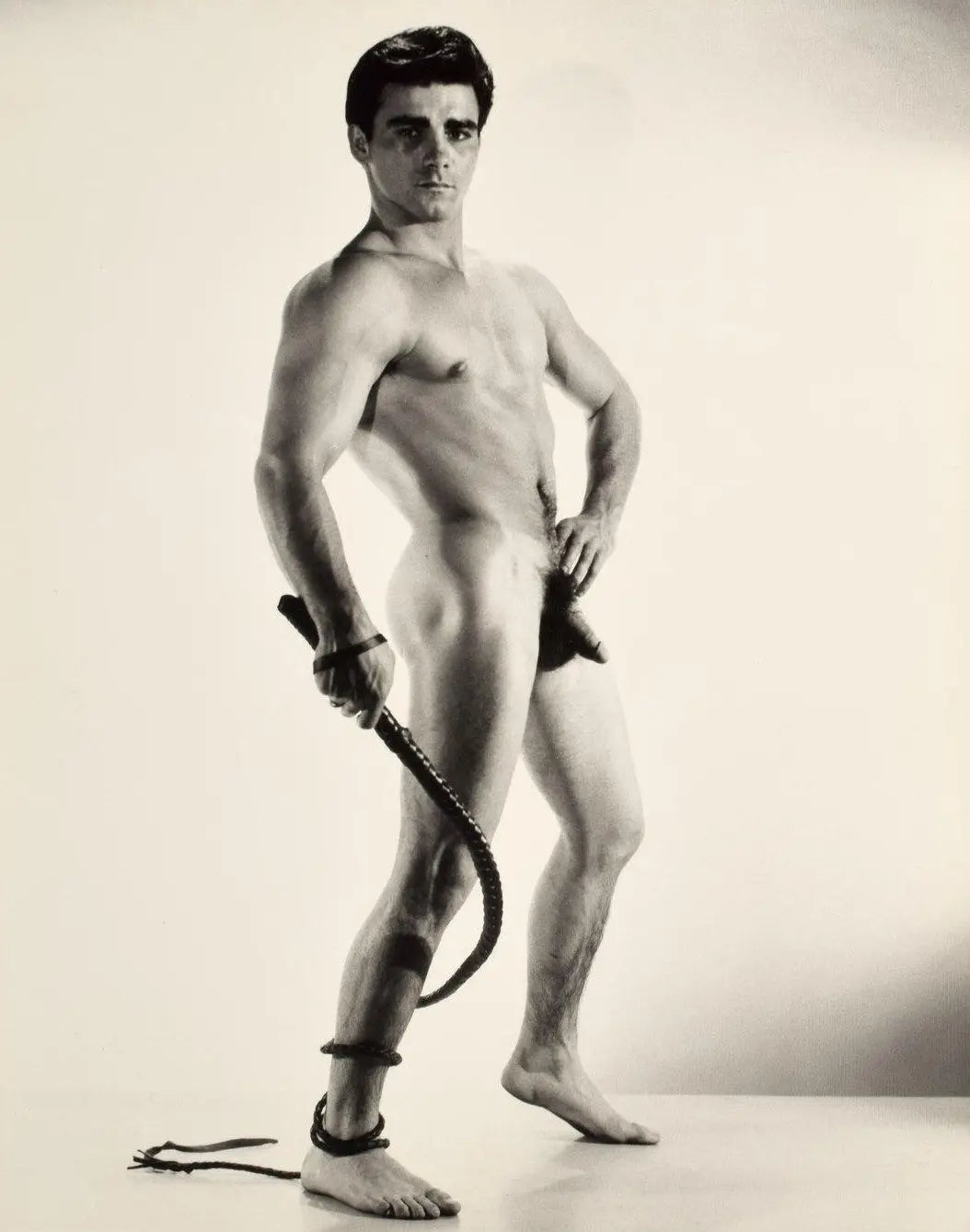 {{ product_title }} Fine Art Print | {{ product_vendor }} Jakero77 Bruce of LA Vintage Nude Muscular Male with Whip 1960s Homoerotic Gay Interest - 17" x 22" Art Print - 2096 Art Print  Jakero77