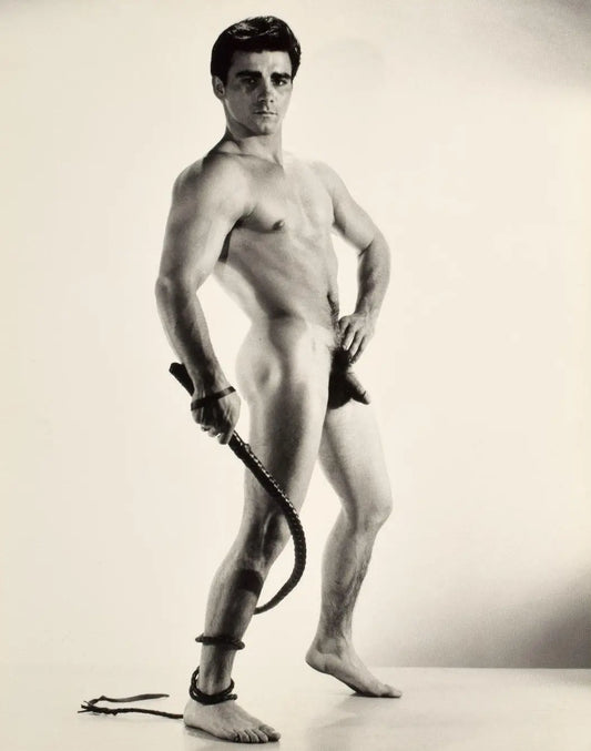 {{ product_title }} Fine Art Print | {{ product_vendor }} Jakero77 Bruce of LA Vintage Nude Muscular Male with Whip 1960s Homoerotic Gay Interest - 17" x 22" Art Print - 2096 Art Print  Jakero77