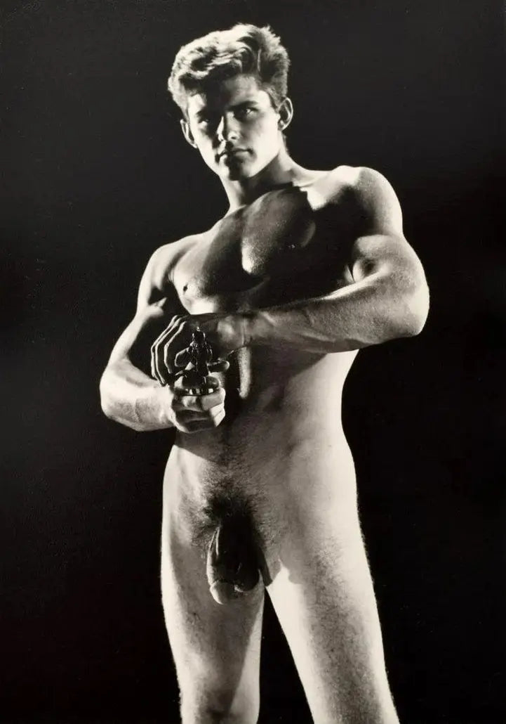{{ product_title }} Fine Art Print | {{ product_vendor }} Jakero77 Bruce of Los Angeles Handsome Nude Male Aiming Gun Gay - 17" x 22" Fine Art Print - 1852 Art Print  Jakero77