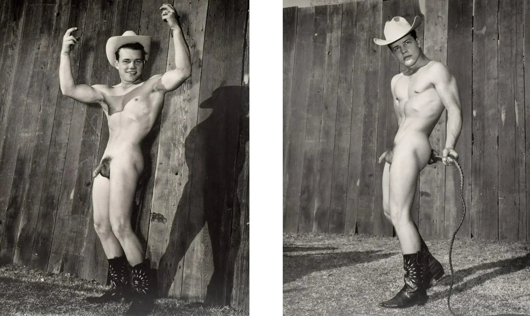 {{ product_title }} Fine Art Print | {{ product_vendor }} Jakero77 Bruce of Los Angeles Nude Cowboy Vintage Hat Boots Whip Gay - 17" x 22" Art Print - 1929 Art Print  Jakero77