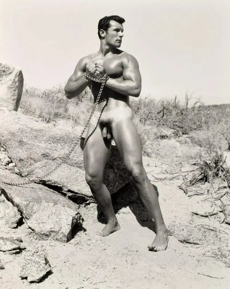 {{ product_title }} Fine Art Print | {{ product_vendor }} Jakero77 Bruce of Los Angeles Nude John Weidemann in Chains Desert Homoerotic - 17" x 22" Art Print - 1810 Art Print  Jakero77