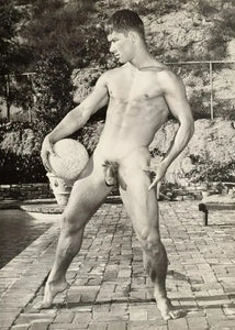 {{ product_title }} Fine Art Print | {{ product_vendor }} Jakero77 Bruce of Los Angeles Nude Male Athlete Outside by Pool - 17" x 22" Fine Art Print - 1708 Art Print  Jakero77