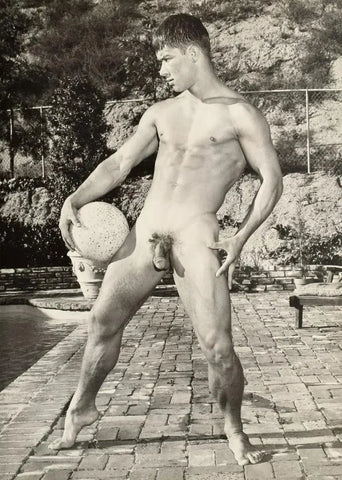 {{ product_title }} Fine Art Print | {{ product_vendor }} Jakero77 Bruce of Los Angeles Nude Male Athlete Outside by Pool - 17" x 22" Fine Art Print - 1708 Art Print  Jakero77