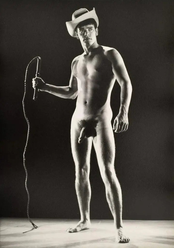 {{ product_title }} Fine Art Print | {{ product_vendor }} Jakero77 Bruce of Los Angeles Nude Male Cowboy Hat & Whip Homoerotic - 17" x 22" Art Print - 1760 Art Print  Jakero77
