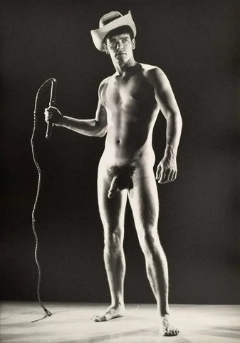 {{ product_title }} Fine Art Print | {{ product_vendor }} Jakero77 Bruce of Los Angeles Nude Male Cowboy Hat & Whip Homoerotic - 17" x 22" Art Print - 1760 Art Print  Jakero77