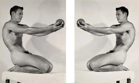 {{ product_title }} Fine Art Print | {{ product_vendor }} Jakero77 Bruce of Los Angeles Nude Male Dual Balls Pose Homoerotic Gay - 17"x22" Art Print - 1900 Art Print  Jakero77
