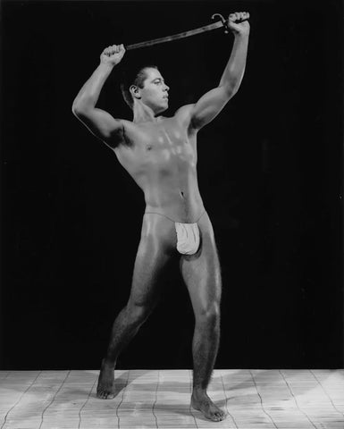 {{ product_title }} Fine Art Print | {{ product_vendor }} Jakero77 Bruce of Los Angeles Nude Male in Loin Cloth with Sword Gay - 17" x 22" Art Print - 2121 Art Print  Jakero77