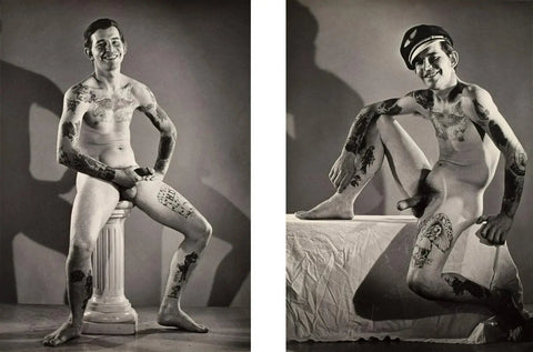{{ product_title }} Fine Art Print | {{ product_vendor }} Jakero77 Bruce of Los Angeles Nude Tattooed Officer Hard Cock 1960s Homoerotic Vintage Gay Interest - 17"x22" Fine Art Print - 1979 Art Print  Jakero77