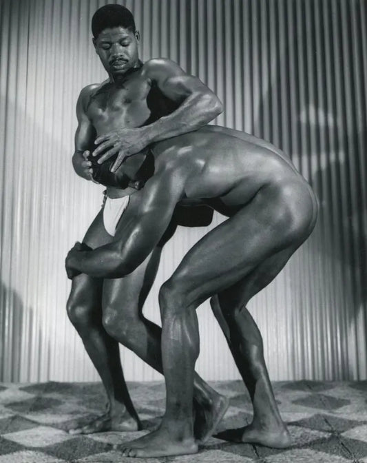 {{ product_title }} Fine Art Print | {{ product_vendor }} Jakero77 Bruce of Los Angeles Two Nude Black Males Wrestle Gay - 17" x 22" Fine Art Print - 2043 Art Print  Jakero77