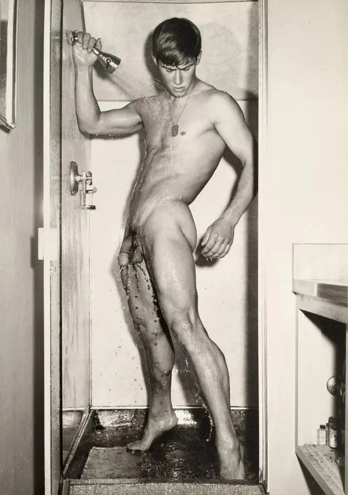 {{ product_title }} Fine Art Print | {{ product_vendor }} Jakero77 Bruce of Los Angeles Vintage Gay Interest Nude Male Shower - 17" x 22" Art Print - 1713 Art Print  Jakero77