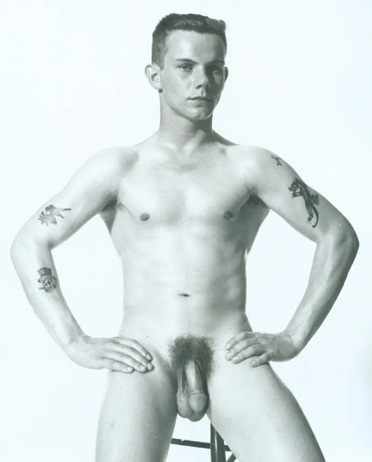 {{ product_title }} Fine Art Print | {{ product_vendor }} Jakero77 Bruce of Los Angeles Vintage Nude John Nogar Seated on Stool Homoerotic Gay Interest - 17" x 22" Fine Art Print - 2271 Art Print  Jakero77