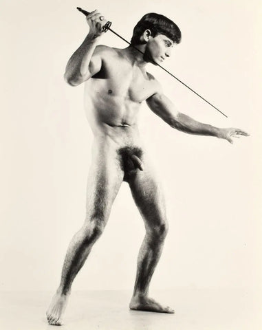 {{ product_title }} Fine Art Print | {{ product_vendor }} Jakero77 Bruce of Los Angeles Vintage Nude Male Poised with Sword 1960s Homoerotic Gay Interest - 17" x 22" Art Print - 2095 Art Print  Jakero77