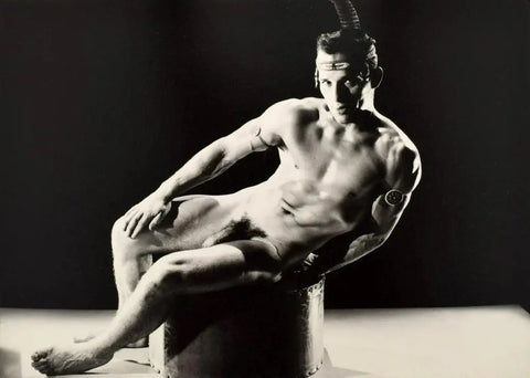 {{ product_title }} Fine Art Print | {{ product_vendor }} Jakero77 Bruce of Los Angeles Vintage Nude Male Posed on Drum Gay - 17"x22" Fine Art Print - 1865 Art Print  Jakero77