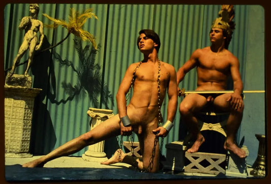 {{ product_title }} Fine Art Print | {{ product_vendor }} Jakero77 Bruce of Los Angeles Vintage Nude Males Slave & Master Roman Caligula-Type Scene RARE Color 1960s Homoerotic Gay Interest - 17" x 22" Art Print - 2093 Art Print  Jakero77
