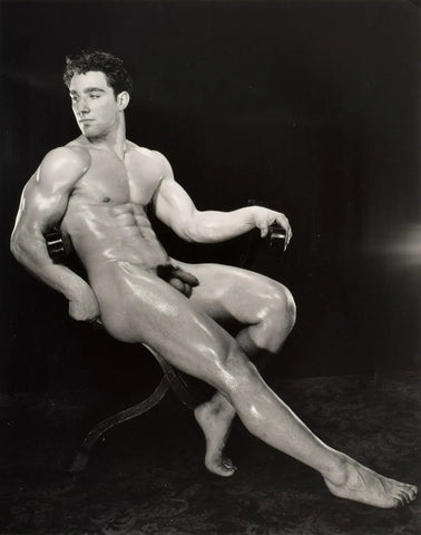 {{ product_title }} Fine Art Print | {{ product_vendor }} Jakero77 Bruce of Los Angeles Vintage Nude Seated Physique Abs Homoerotic - 17" x 22" Art Print - 2046 Art Print  Jakero77