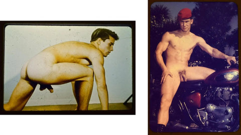 {{ product_title }} Fine Art Print | {{ product_vendor }} Jakero77 Bruce of Los Angeles Vintage Nude Stretching & Nude on Motorcycle Homoerotic Gay Interest - 17"x22" Fine Art Print - 1948 Art Print  Jakero77