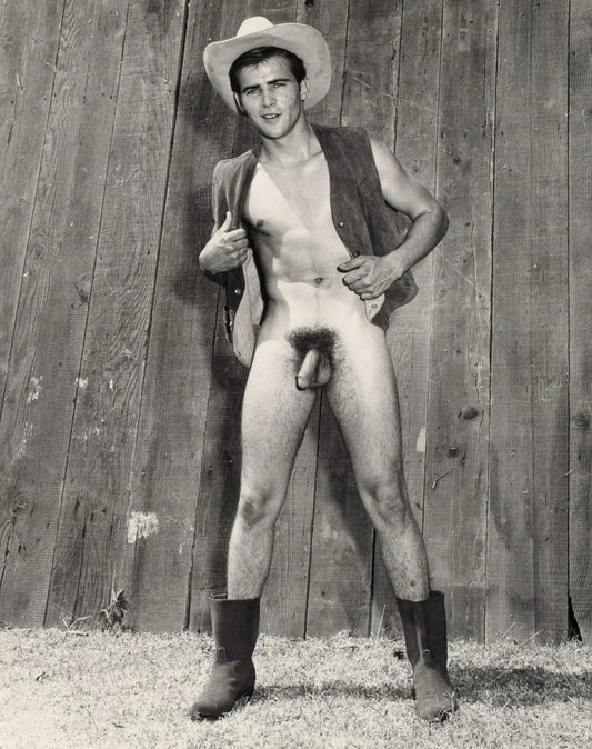 {{ product_title }} Fine Art Print | {{ product_vendor }} Jakero77 Bruce of Los Angeles Vintage Shy Nude Cowboy 1960s Homoerotic Gay Interest - 17" x 22" Art Print - 2094 Art Print  Jakero77