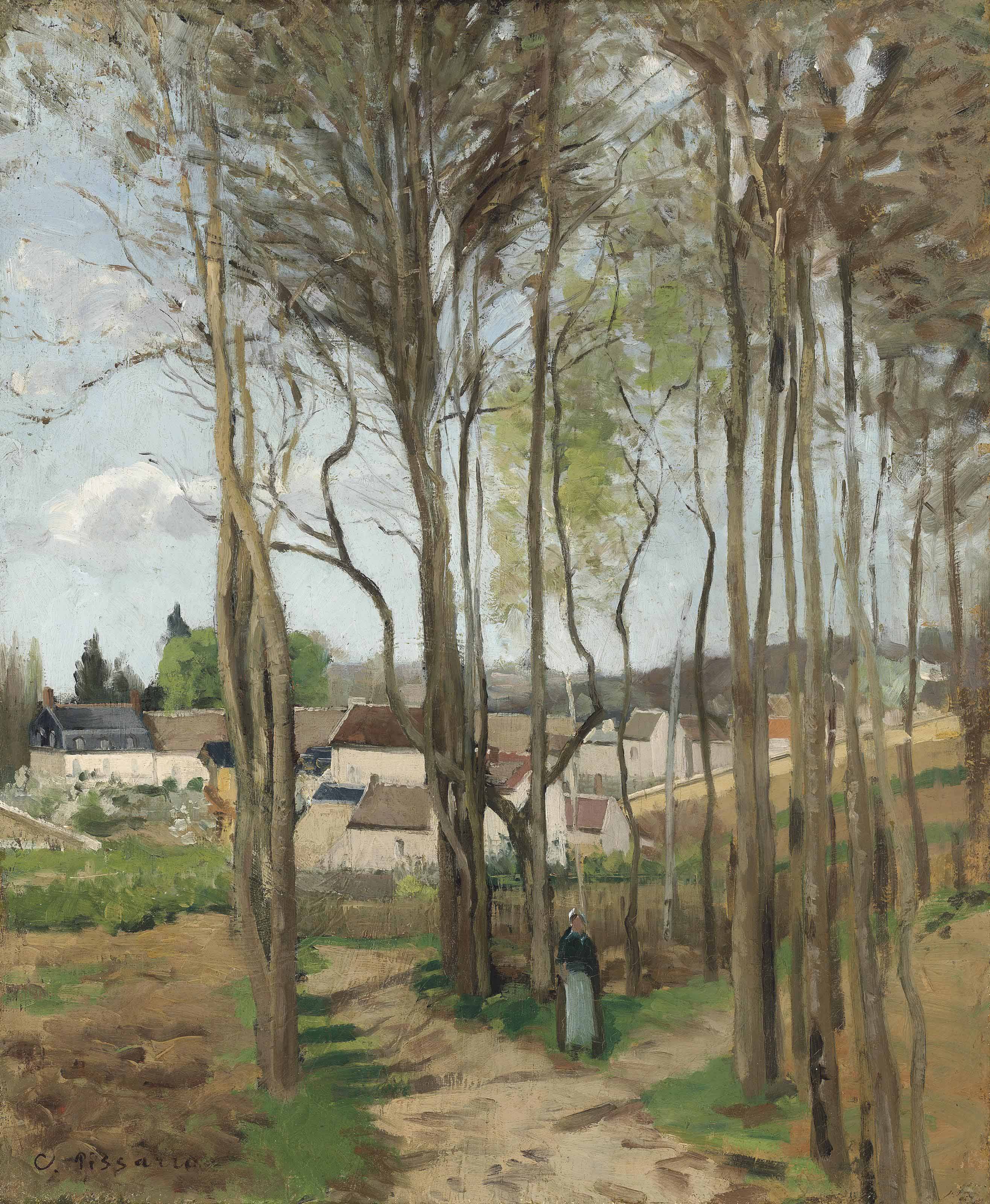 {{ product_title }} Fine Art Print | {{ product_vendor }} Jakero77 Camille Pissarro - A Village Through the Trees (1869) Signed - 17" x 22" Art Print Art Print  Jakero77