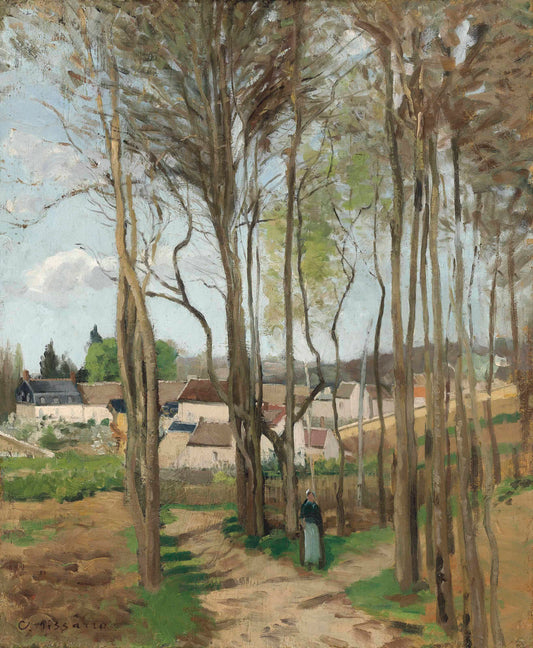 {{ product_title }} Fine Art Print | {{ product_vendor }} Jakero77 Camille Pissarro - A Village Through the Trees (1869) Signed - 17" x 22" Art Print Art Print  Jakero77