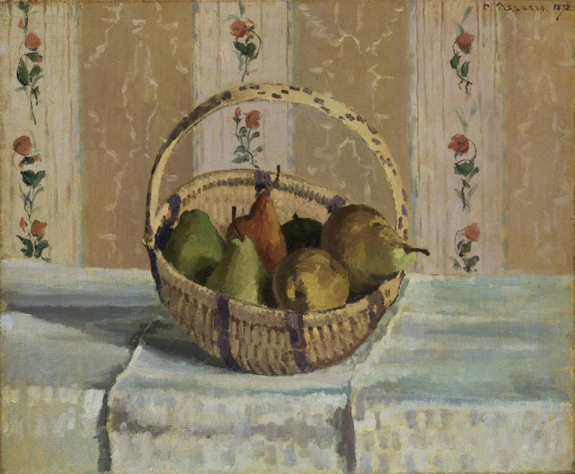 {{ product_title }} Fine Art Print | {{ product_vendor }} Jakero77 Camille Pissarro - Apples & Pears in Round Basket (1872) Signed - 17" x 22" Print Art Print  Jakero77