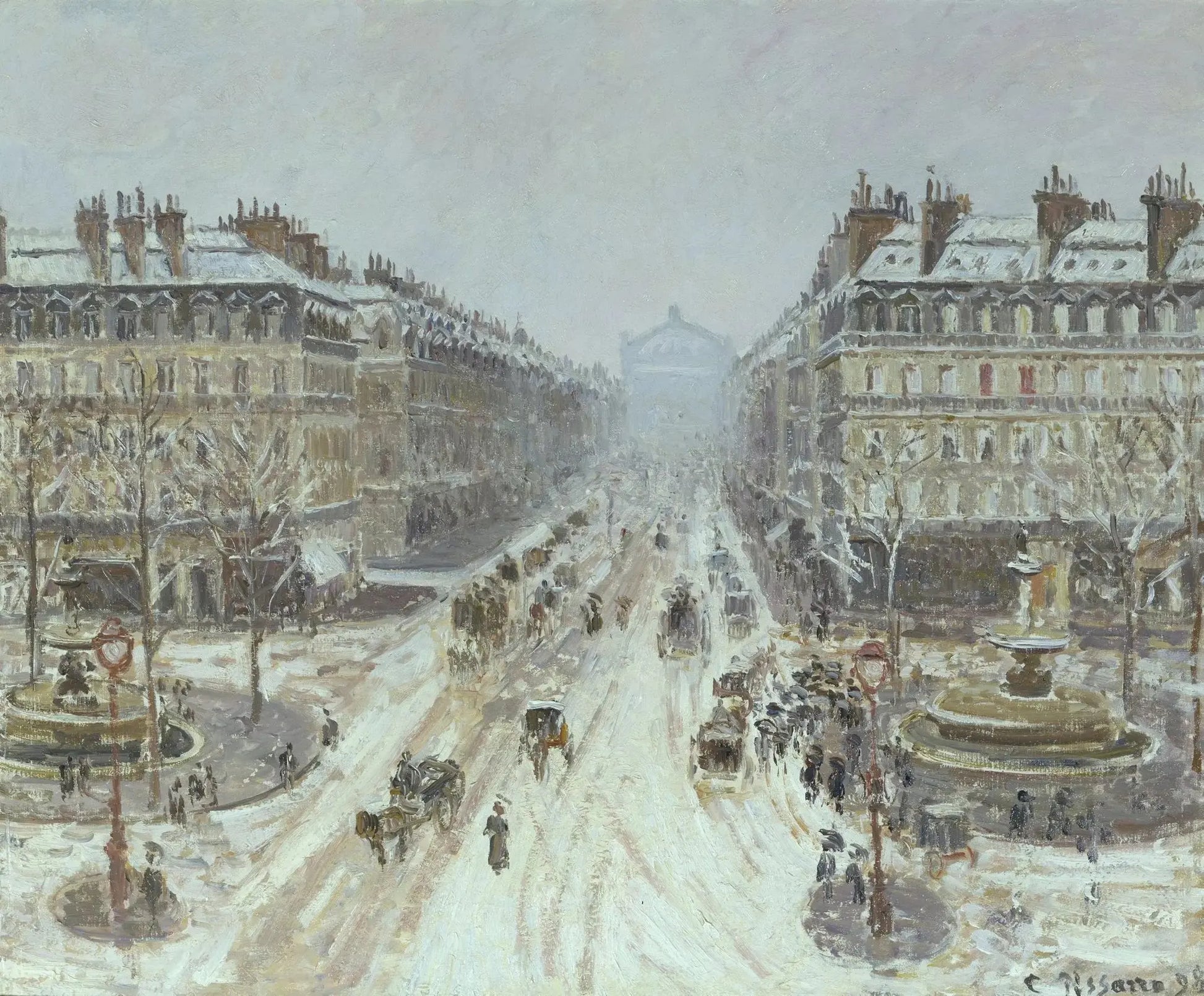 {{ product_title }} Fine Art Print | {{ product_vendor }} Jakero77 Camille Pissarro - Avenue de L'Opera Effect of Snow (1898) Signed - 17" x 22" Print Art Print  Jakero77