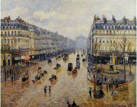 {{ product_title }} Fine Art Print | {{ product_vendor }} Jakero77 Camille Pissarro - Avenue de l'Opera Rain Effect (1898) Signed - 17"x22" Art Print Art Print  Jakero77