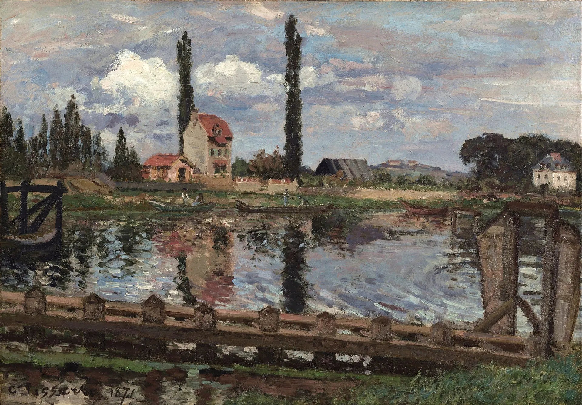 {{ product_title }} Fine Art Print | {{ product_vendor }} Jakero77 Camille Pissarro - Banks of the Seine at Port Marly (1871) Signed - 17" x 22" Print Art Print  Jakero77