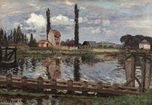 {{ product_title }} Fine Art Print | {{ product_vendor }} Jakero77 Camille Pissarro - Banks of the Seine at Port Marly (1871) Signed - 17" x 22" Print Art Print  Jakero77