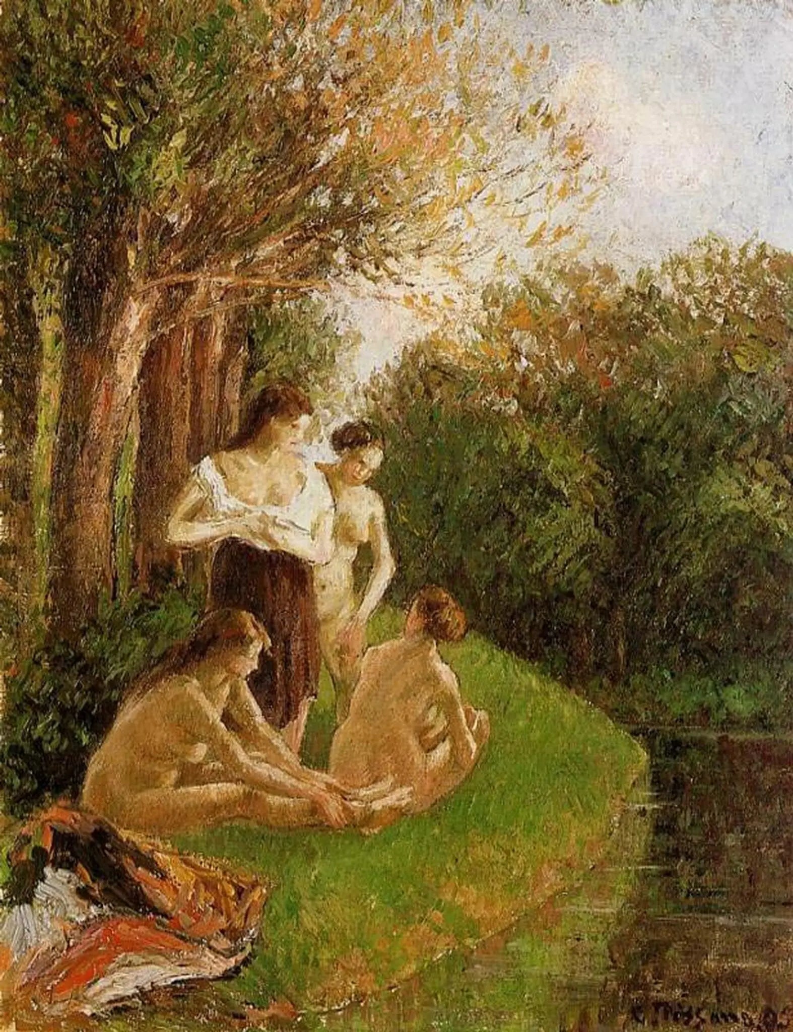 {{ product_title }} Fine Art Print | {{ product_vendor }} Jakero77 Camille Pissarro - Bathers Nude Girls (1895) Signed - 17" x 22" Fine Art Print Art Print  Jakero77